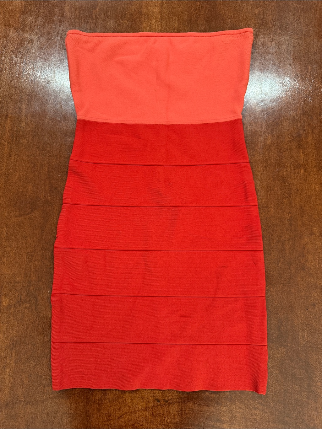 Bcbgmaxazria Strapless Color Block Coral And Red Bodycon Dress